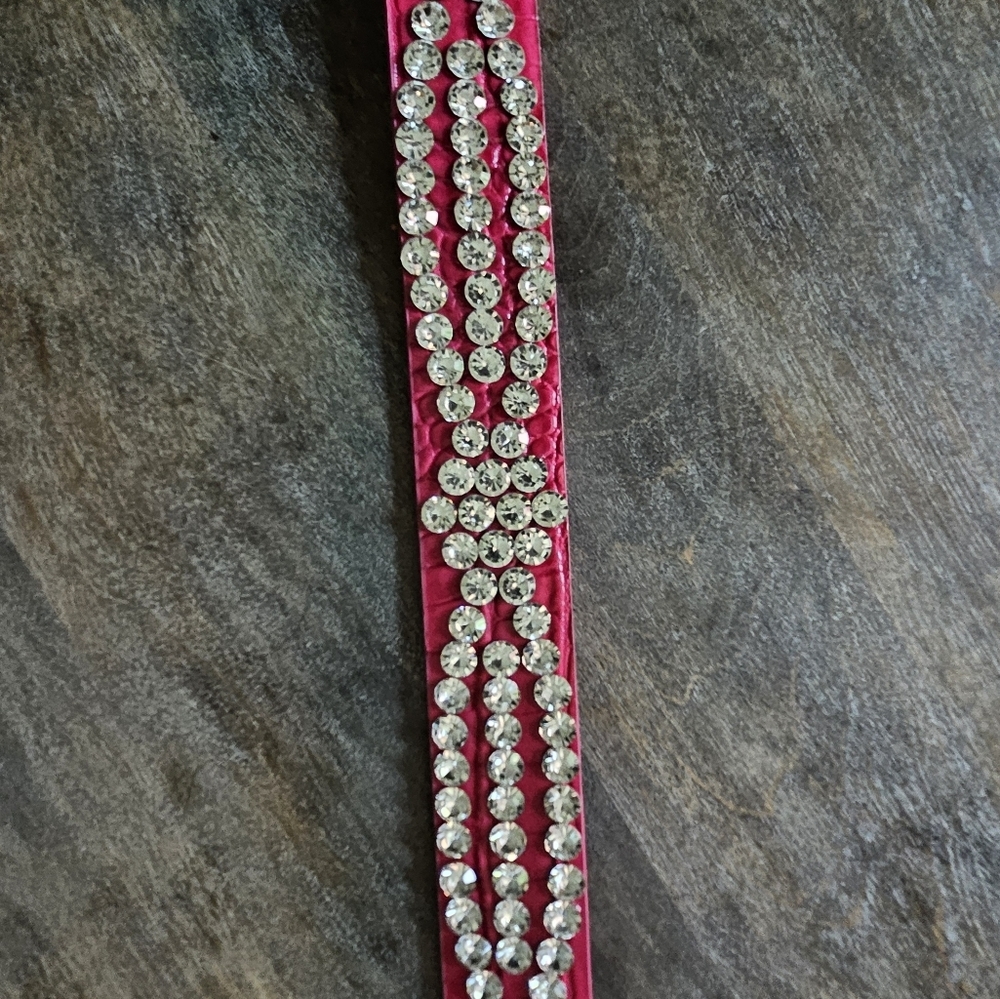 NWT Pink Western Rhinestone Studded Alligator Embossed Raspberry Belt - Picture 3 of 4
